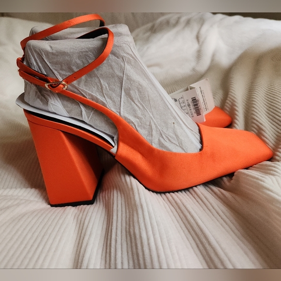 Zara Satin Effects Slingback Heels Orange Sizes: 9, 10 available New - Picture 11 of 15
